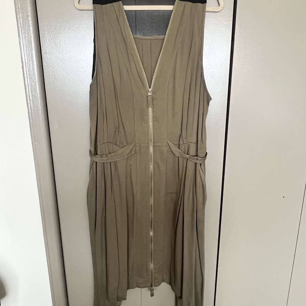 Sleeveless Zip-Front Olive Green Dress